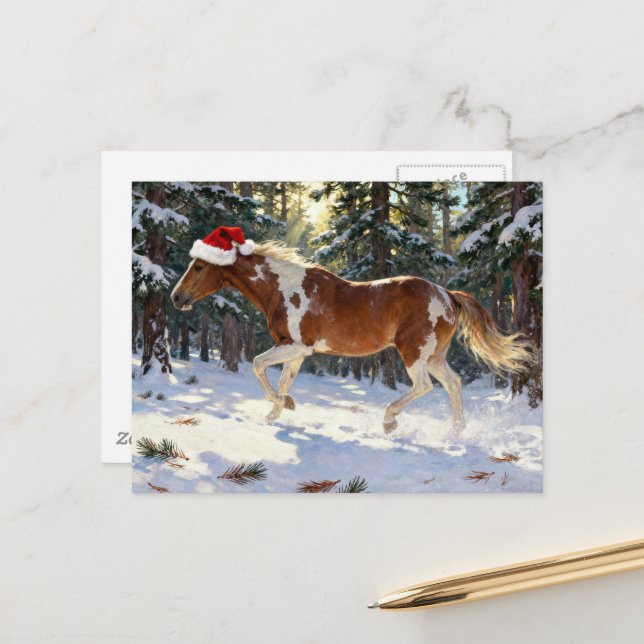 Postal Adorable Christmas Paint Horse Mare (Anverso/Reverso In Situ)