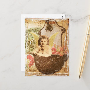 Postal Adorable Colage de Hada de Jardín Vintage