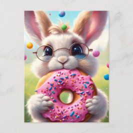 Postal Adorable conejo blanco con donut