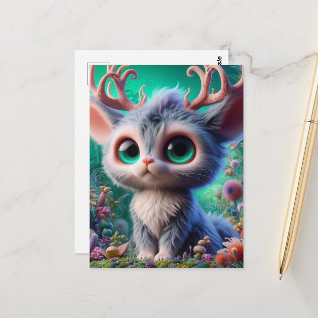 Postal Adorable Creatura Fluffy Jackalope (Anverso/Reverso In Situ)