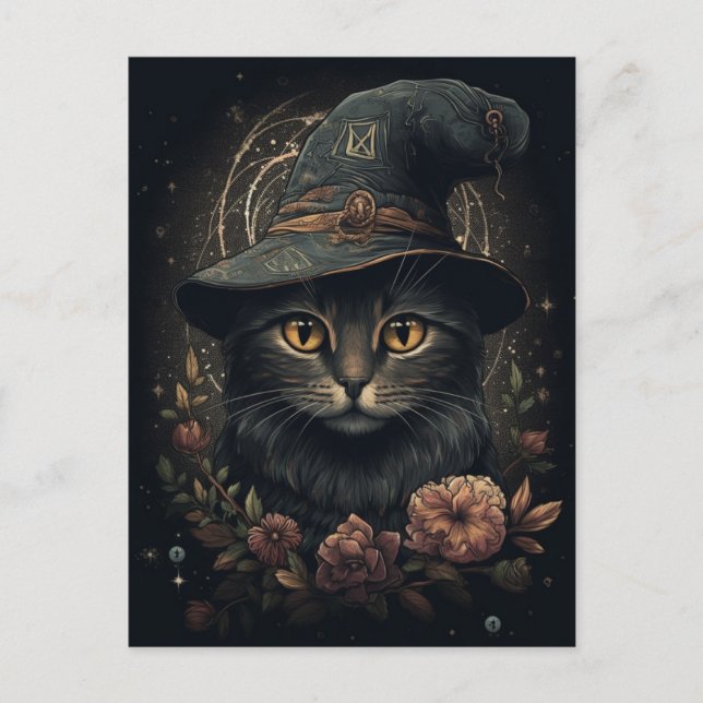 Postal Adorable de Gato de Brujas (Anverso)