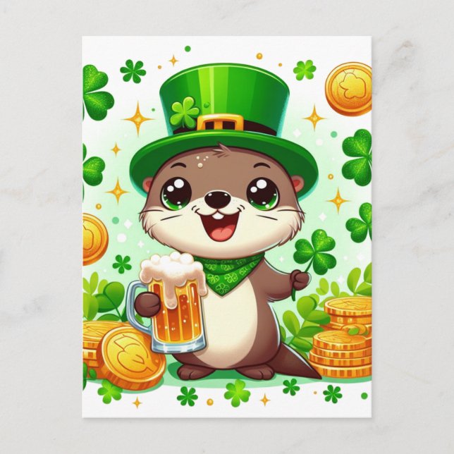 Postal Adorable día de San Patricio nutria (Anverso)