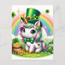 Postal Adorable Día de Santa Patrocinadores Unicornio Oro