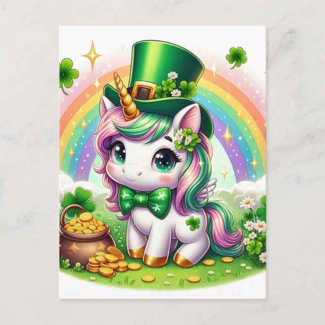 Postal Adorable Día de Santa Patrocinadores Unicornio Oro (Anverso)