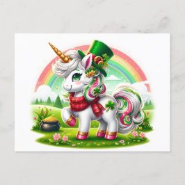 Postal Adorable Día de Santa Patrones Unicornio