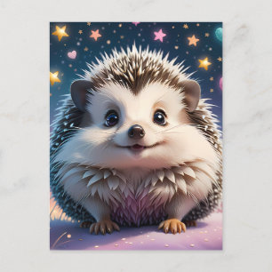 Postal Adorable Erizo con estrellas y corazones