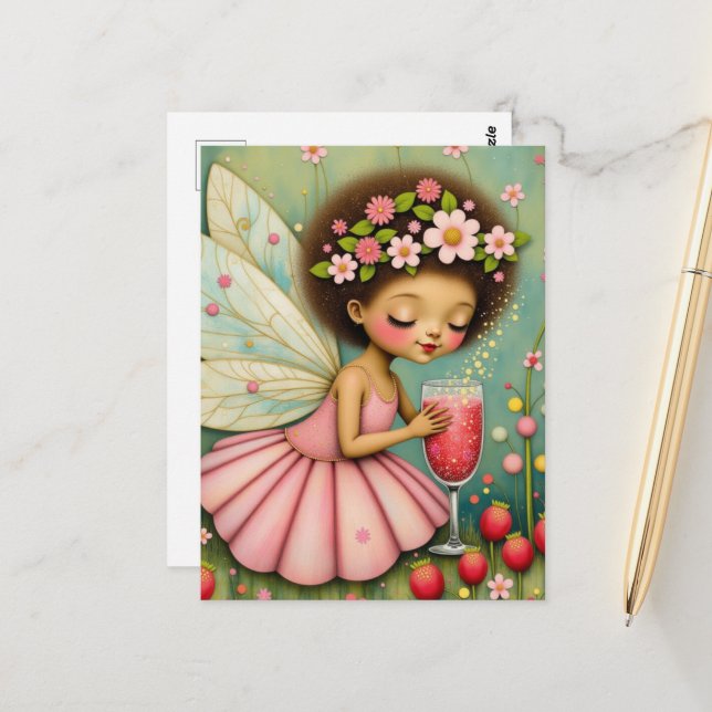 Postal Adorable Fairy With a Sparkling Drink (Anverso/Reverso In Situ)
