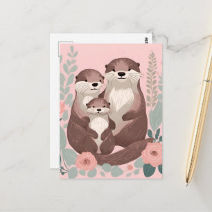 Postal Adorable Familia de Nutrias