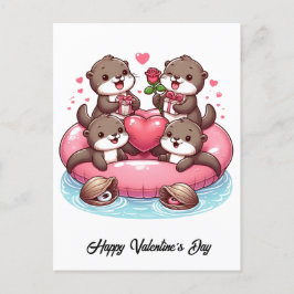 Postal Adorable familia Otter Valentine