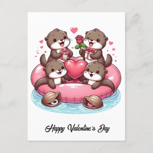 Postal Adorable familia Otter Valentine