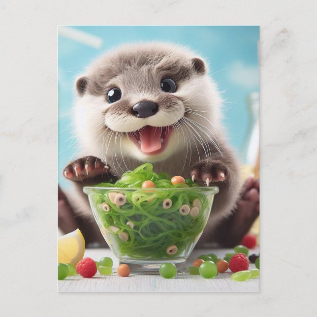Postal Adorable feliz Otter haciendo una ensalada (Anverso)