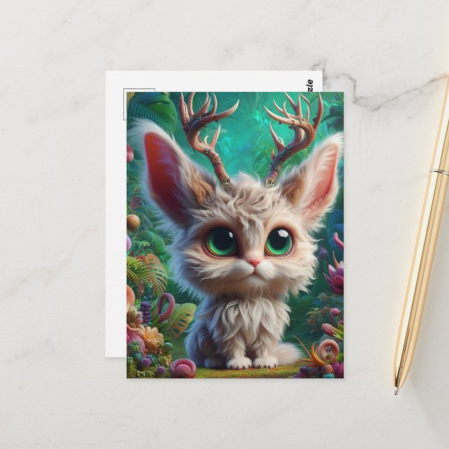 Postal Adorable Fluffy Jackalope (Anverso/Reverso In Situ)