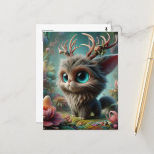 Postal Adorable Fluffy Jackalope Kitten