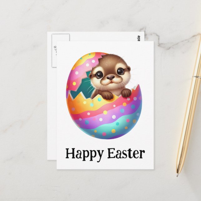 Postal Adorable Funny Cum Easter Otter Baby (Anverso/Reverso In Situ)