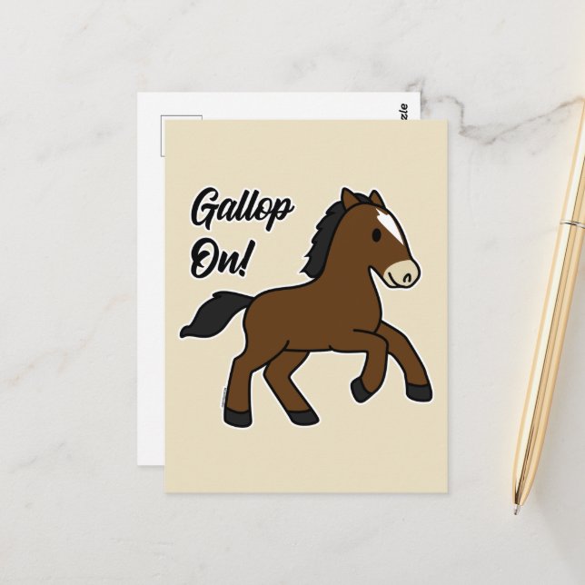 Postal Adorable Gallop On! Happy Foal Kawaii Horse Design (Anverso/Reverso In Situ)