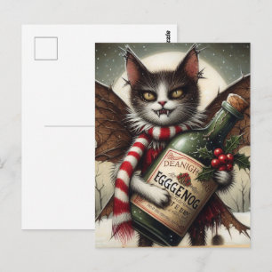 Postal Adorable gatito de hadas de Navidad con ponche de 