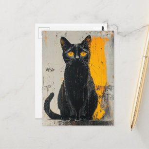Postal adorable gatito negro grunge