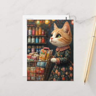 Postal Adorable Ginger Kitty Shopping For Groceries