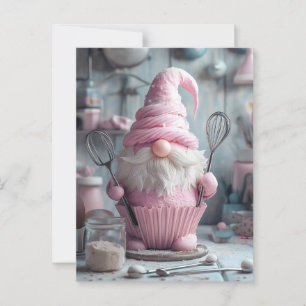 Postal Adorable Gnome De Hormigón Rosa