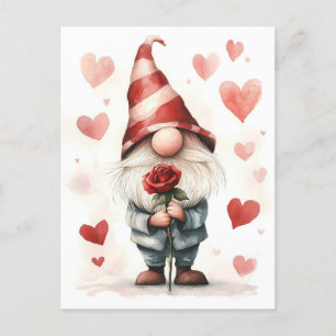 Postal Adorable Gnome de San Valentín: con un Rosa