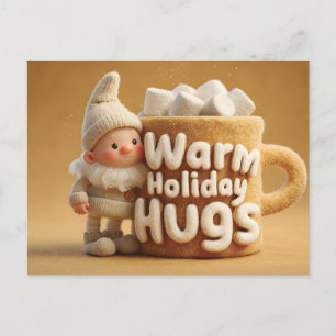 Postal Adorable Gnomo de Fieltro con Taza de Malvavisco