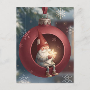 Postal Adorable Gnomo Dentro del Adorno Navideño Rojo