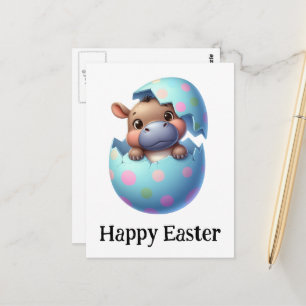 Postal Adorable Gracioso Bebé De Pascua Hippo