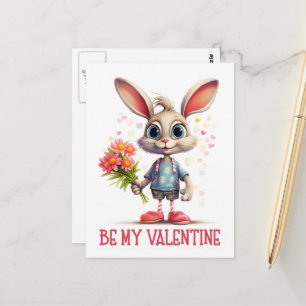 Postal Adorable Gracioso Conejo de San Valentín