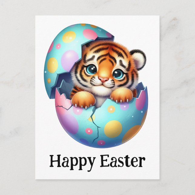 Postal Adorable gracioso tigre bebé de Pascua (Anverso)