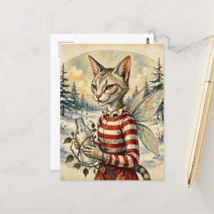 Postal Adorable Hada de Gato Vampiro Retro con Leche