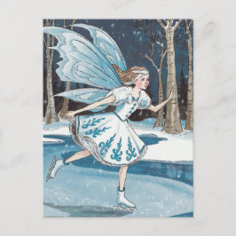 Postal Adorable Hada de Patinaje sobre Hielo Azul Blanco 