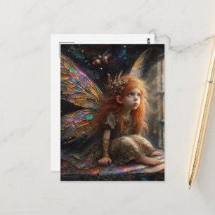 Postal Adorable Hada Pequeña con Cabello Rojo
