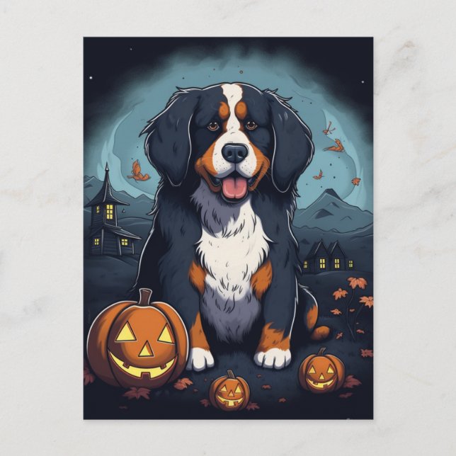 Postal Adorable Halloween Bernese Mountain Dog Personaliz (Anverso)