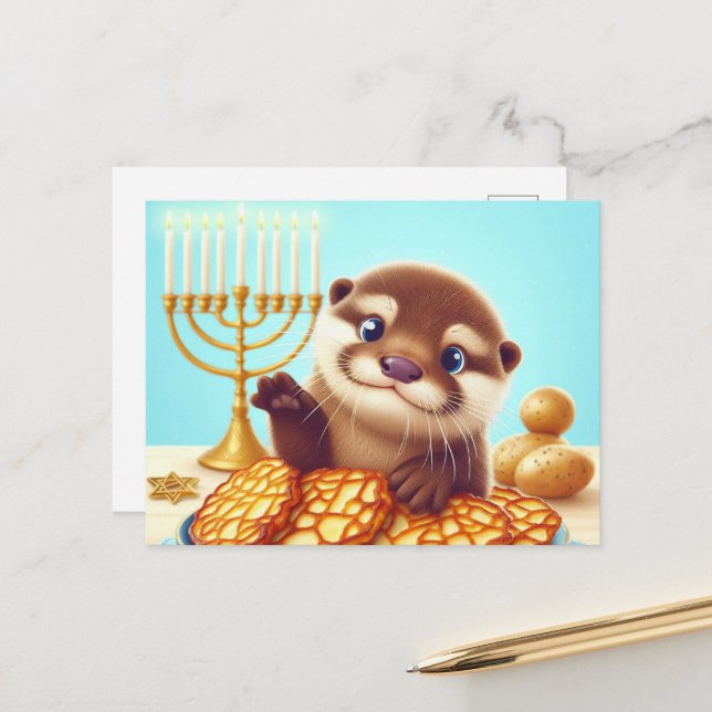 Postal Adorable Hanukkah Otter (Anverso/Reverso In Situ)