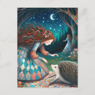 Postal Adorable Hedgehog Fairy Tale