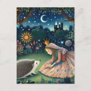 Postal Adorable Hedgehog Fairy Tale Princess