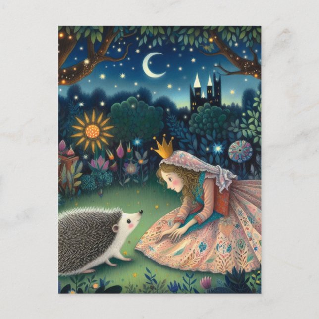 Postal Adorable Hedgehog Fairy Tale Princess (Anverso)