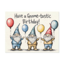 Adorable Ilustracion de cumpleaños Gnome con globo