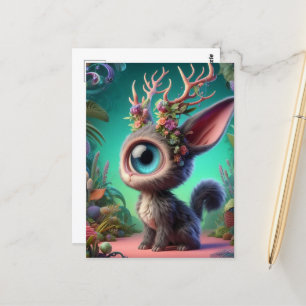 Postal Adorable Jackalope Fluffy Bungalow con un solo ojo