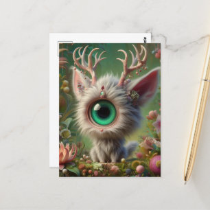 Postal Adorable Jackalope Fluffy Kitten con un solo ojo