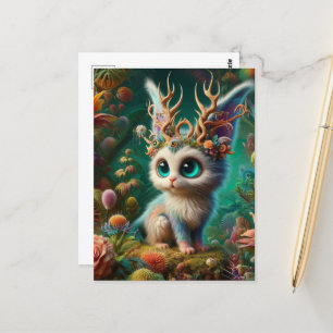 Postal Adorable Jackalope Fluffy Kitten Critter
