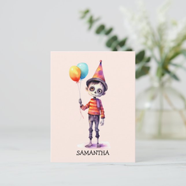 Postal Adorable Kid Zombie - Cute Halloween (4) (Anverso de pie)
