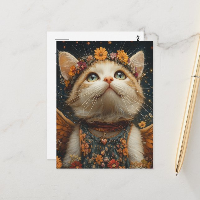 Postal Adorable Kitten Angel (Anverso/Reverso In Situ)
