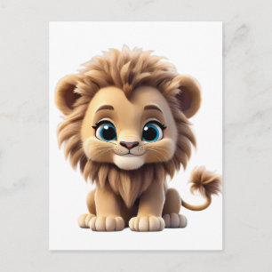 Postal Adorable Lion Cub Sitting Portrait Illustration