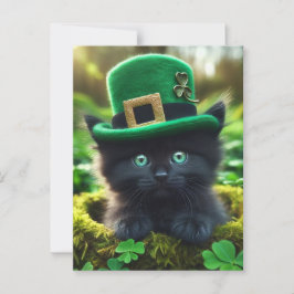 Postal Adorable Lucky Black St. Patrick's Day Kitten