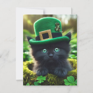 Postal Adorable Lucky Black St. Patrick's Day Kitten