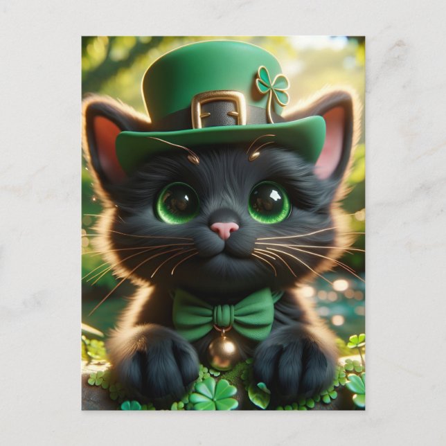 Postal Adorable Lucky Cute Black St. Patrick's Day Kitten (Anverso)