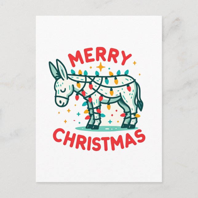 Postal Adorable Merry Christmas Donkey (Anverso)