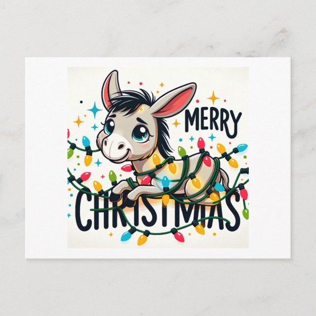 Postal Adorable Merry Christmas Donkey (Anverso)