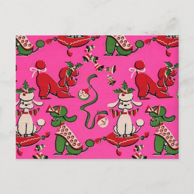Postal Adorable Mid-century MCM holiday poodles on Pink   (Anverso)